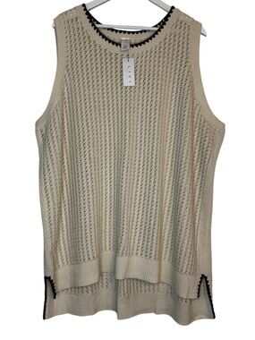 Livi Lane Bryant Cream Sleeveless Knit Shell Sweater Black Contrast Trim 🏷️ NWT